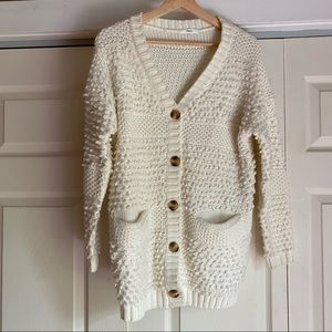 Fluffy white long cardigan